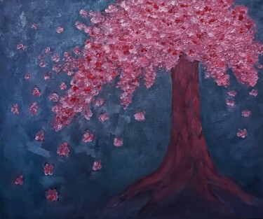 Peinture intitulée "pink tree" par Yulia Vasenina, Œuvre d'art originale, Huile