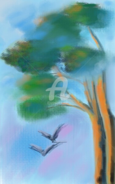 Digitale Kunst mit dem Titel ""Большие деревья"" von Yulia Velychko (JulVelArt), Original-Kunstwerk, Digitale Malerei