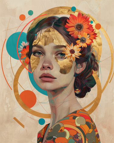 Digitale Kunst mit dem Titel "Gold leaf 7" von Yulia Verigina, Original-Kunstwerk, Digitale Malerei