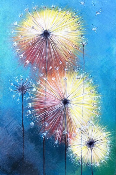 Картина под названием "Dandelions" - Yulia Yudina, Подлинное произведение искусства, Акрил Установлен на Деревянная рама для…