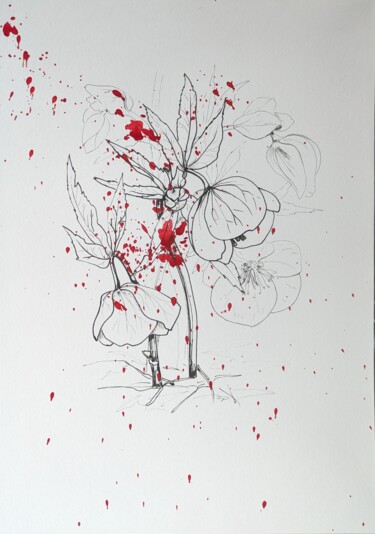 Картина под названием "Blood dew 1" - Yulia Zhevnova, Подлинное произведение искусства, Шариковая ручка