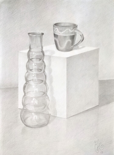 Naturmort with cube Disegno intitolato "Naturmort with cube" da Yulia Zuk, Opera d'arte originale, Matita
