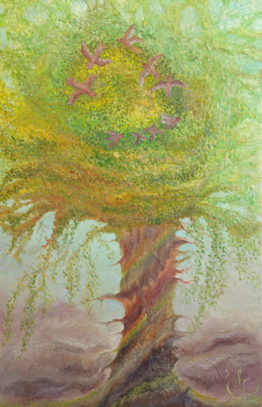 Картина под названием "Tree" - Yulia Zuk, Подлинное произведение искусства, Масло