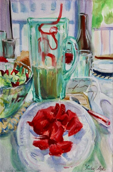 Painting titled "French breakfast II" by Yulia Ayko, Original Artwork, Tempera