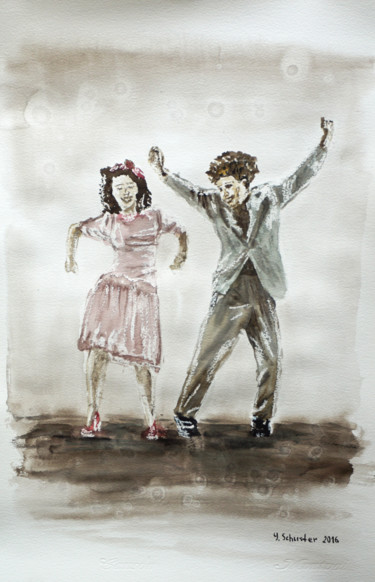 Malerei mit dem Titel "Let's dance !" von Yulia Schuster, Original-Kunstwerk, Aquarell