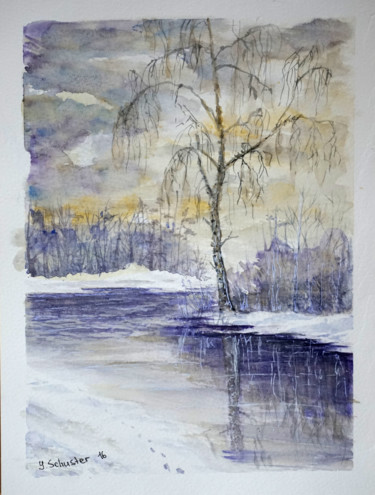Malerei mit dem Titel "Winter Day" von Yulia Schuster, Original-Kunstwerk, Aquarell