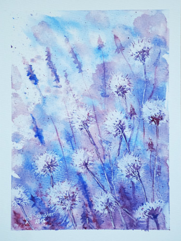 Malerei mit dem Titel "Dandelions" von Yulia Schuster, Original-Kunstwerk, Aquarell