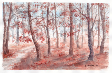 Schilderij getiteld "Autumn Forest" door Yulia Schuster, Origineel Kunstwerk, Aquarel