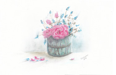Zeichnungen mit dem Titel "Pink and blue" von Yulia Schuster, Original-Kunstwerk, Pastell