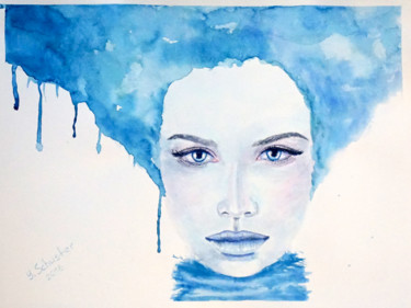 Malerei mit dem Titel "Lady Winter" von Yulia Schuster, Original-Kunstwerk, Aquarell