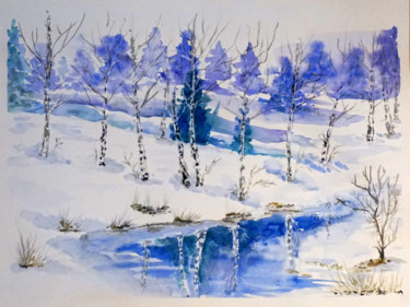 Malerei mit dem Titel "Winter day" von Yulia Schuster, Original-Kunstwerk, Aquarell