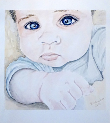 Malerei mit dem Titel "Blue eyes" von Yulia Schuster, Original-Kunstwerk, Aquarell
