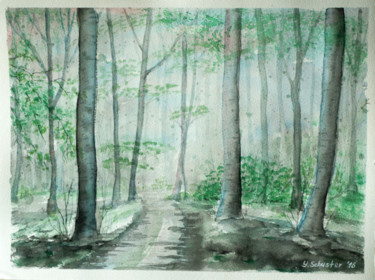 Malerei mit dem Titel "Into the wood" von Yulia Schuster, Original-Kunstwerk, Aquarell