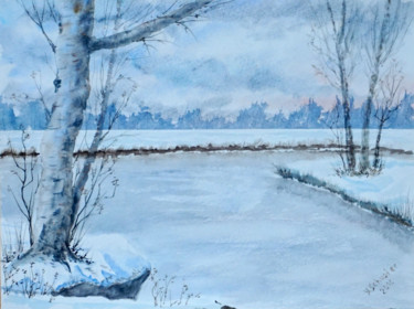 Malerei mit dem Titel "Winter landscape" von Yulia Schuster, Original-Kunstwerk, Aquarell