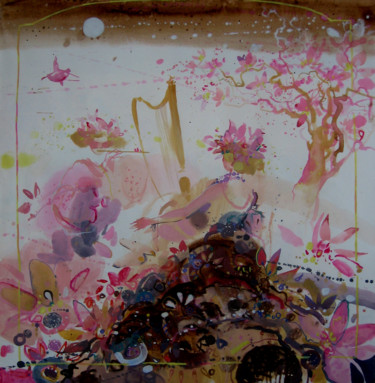 Картина под названием "Pink flower's day" - Yulia Luchkina, Подлинное произведение искусства, Масло