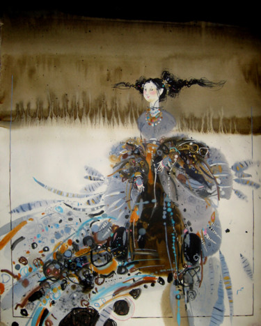 Картина под названием "My new dress" - Yulia Luchkina, Подлинное произведение искусства, Масло