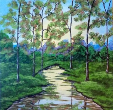 Painting titled "Тишина в лесу" by Emilia, Original Artwork, Acrylic