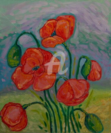 Painting titled "Poppies" by Yuliana Vladova, Original Artwork, Oil