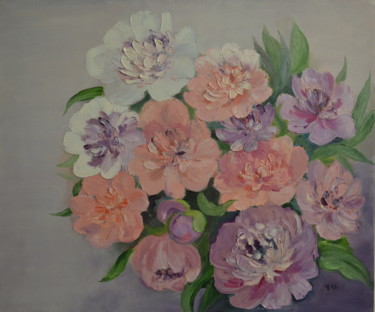 Painting titled "Peonies" by Yulia Sheverova, Original Artwork, Oil Mounted on Wood Stretcher frame