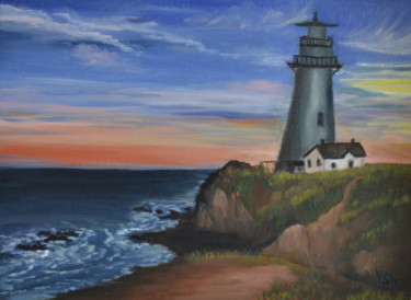 Painting titled "LIGHTHOUSE AT SUNSE…" by Yulia Sheverova, Original Artwork, Oil