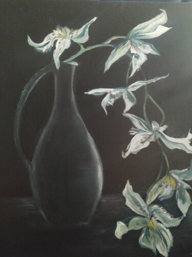Schilderij getiteld "In the dark. Orchid…" door Yulia Sheverova, Origineel Kunstwerk, Olie