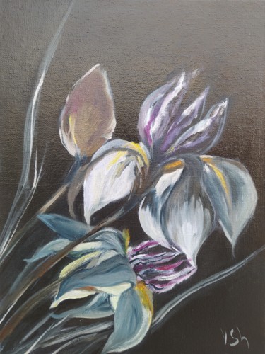 Peinture intitulée "Irises in the night…" par Yulia Sheverova, Œuvre d'art originale, Huile