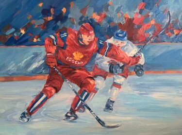 Schilderij getiteld "Hockey players Хокк…" door Yulia Tamoykina (Lifestyle_harmony), Origineel Kunstwerk, Olie