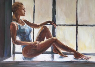 Painting titled "Girl at the window…" by Yulia Tamoykina (Lifestyle_harmony), Original Artwork, Oil