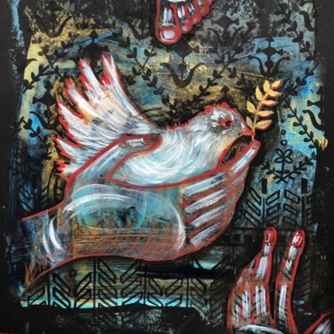 Ζωγραφική με τίτλο "“DOVE OF PEACE WHEA…" από Yuliia Chaika, Αυθεντικά έργα τέχνης, Ακρυλικό