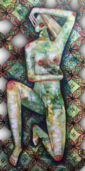 Картина под названием "“Shame” green big p…" - Yuliia Chaika, Подлинное произведение искусства, Акрил