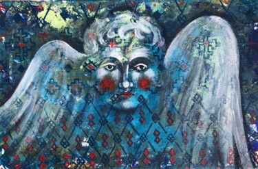 Pintura intitulada "“CHERUB” SMALL BLUE…" por Yuliia Chaika, Obras de arte originais, Acrílico