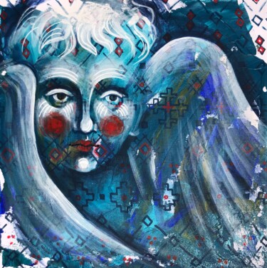 Painting titled "“CHERUB” SMALL BLUE…" by Yuliia Chaika, Original Artwork, Acrylic