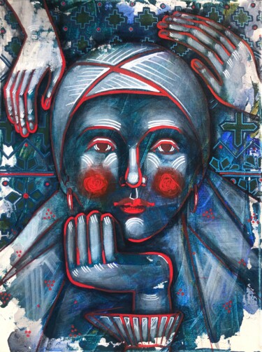 Malerei mit dem Titel "«ADMIRING» WOMAN PO…" von Yuliia Chaika, Original-Kunstwerk, Acryl