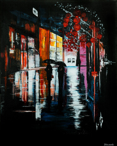 Peinture intitulée "Two in the rain" par Yuliia Khazova, Œuvre d'art originale, Acrylique