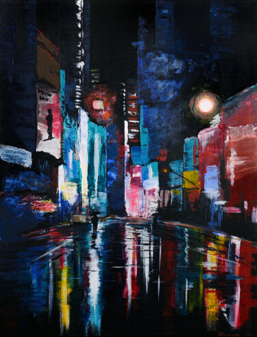 Malerei mit dem Titel "City lights 1" von Yuliia Khazova, Original-Kunstwerk, Acryl