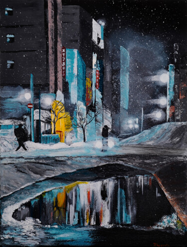 Painting titled "Winter evening" by Yuliia Khazova, Original Artwork, Acrylic