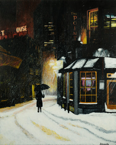 Malerei mit dem Titel "The street of Boston" von Yuliia Khazova, Original-Kunstwerk, Acryl