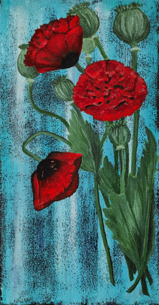 Painting titled "Red flowers" by Yuliia Khazova, Original Artwork, Acrylic
