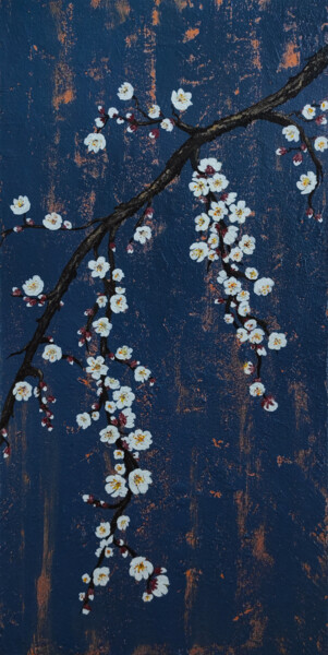 Картина под названием "White blossom" - Yuliia Khazova, Подлинное произведение искусства, Акрил