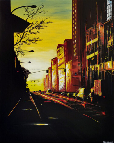 Malerei mit dem Titel "Sunset rays" von Yuliia Khazova, Original-Kunstwerk, Acryl