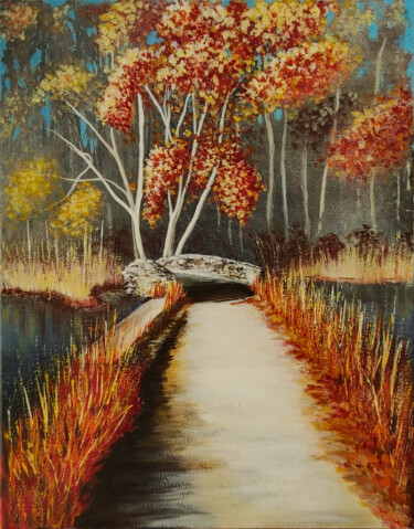 Malerei mit dem Titel "Autumn forest" von Yuliia Khazova, Original-Kunstwerk, Acryl