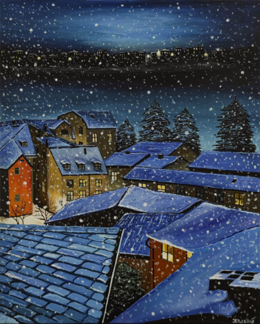 Pittura intitolato "Snowy evening" da Yuliia Khazova, Opera d'arte originale, Acrilico