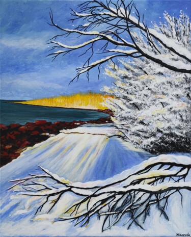 Картина под названием "Winter sun" - Yuliia Khazova, Подлинное произведение искусства, Акрил
