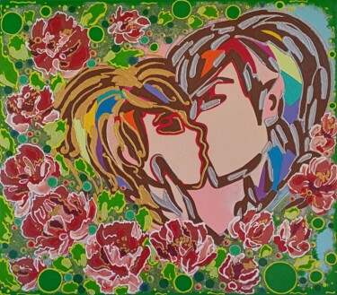 Drawing titled "Blossom love" by Yuliia Kolomiiets, Original Artwork, Acrylic Mounted on Wood Stretcher frame