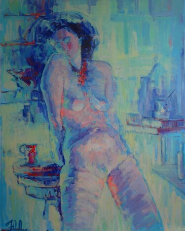 Картина под названием "Tea with the mint" - Yuliia Levytska, Подлинное произведение искусства, Акрил