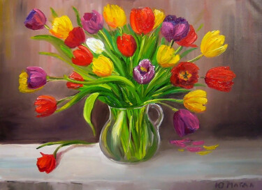 Painting titled "Tulips. Colors of l…" by Yuliia Mahda, Original Artwork, Oil