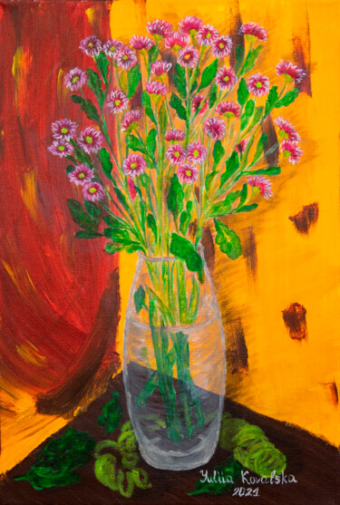 Картина под названием "Last autumn flowers" - Yuliia Kovalska, Подлинное произведение искусства, Акрил