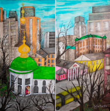 Schilderij getiteld "Diptych. Kiev" door Yuliia Kovalska, Origineel Kunstwerk, Acryl