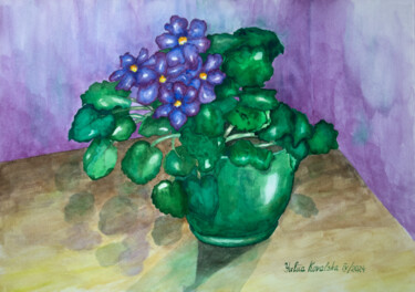 Картина под названием "Violets" - Yuliia Kovalska, Подлинное произведение искусства, Акварель