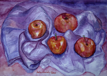 Картина под названием "Apples on fabric" - Yuliia Kovalska, Подлинное произведение искусства, Акварель